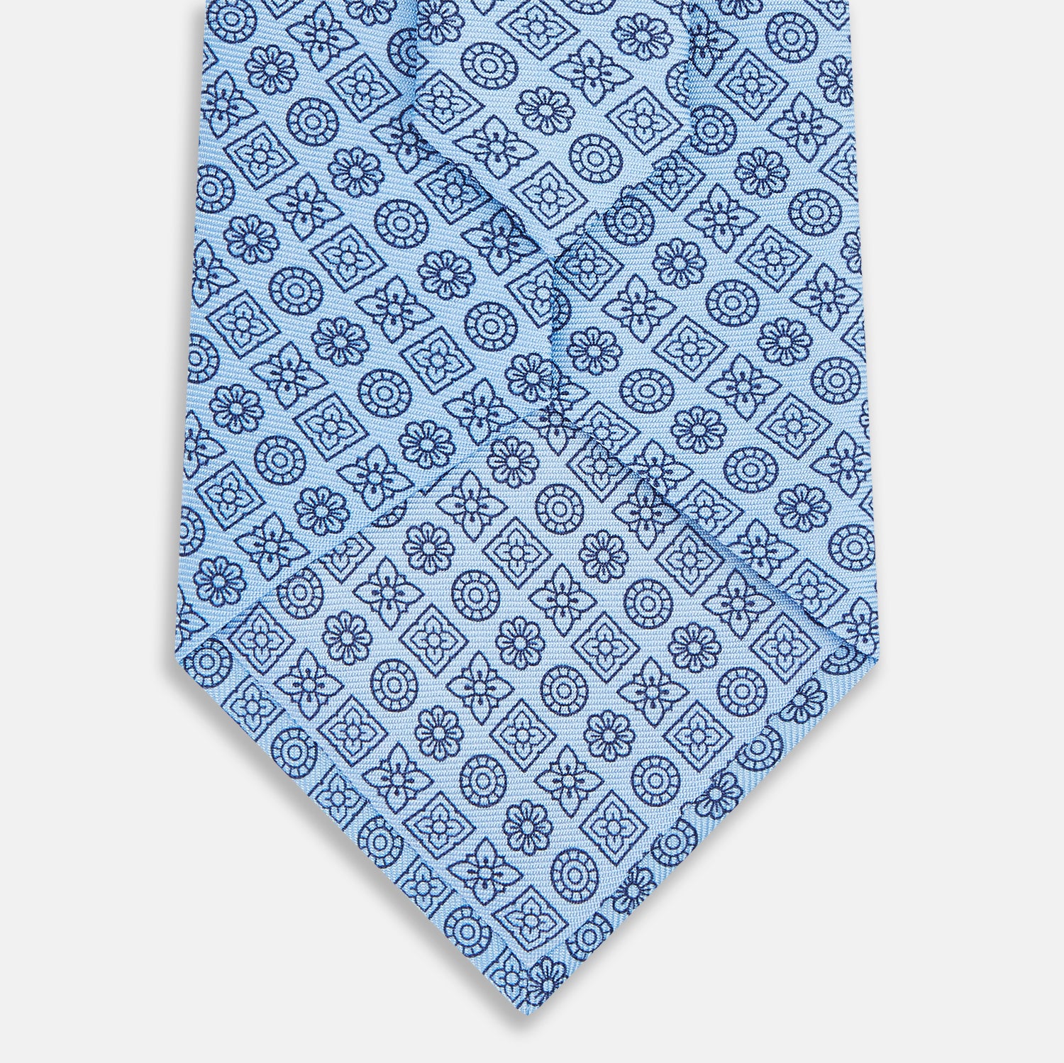 View 3 of product Blue Floral Tile Pattern Printed Silk Tie