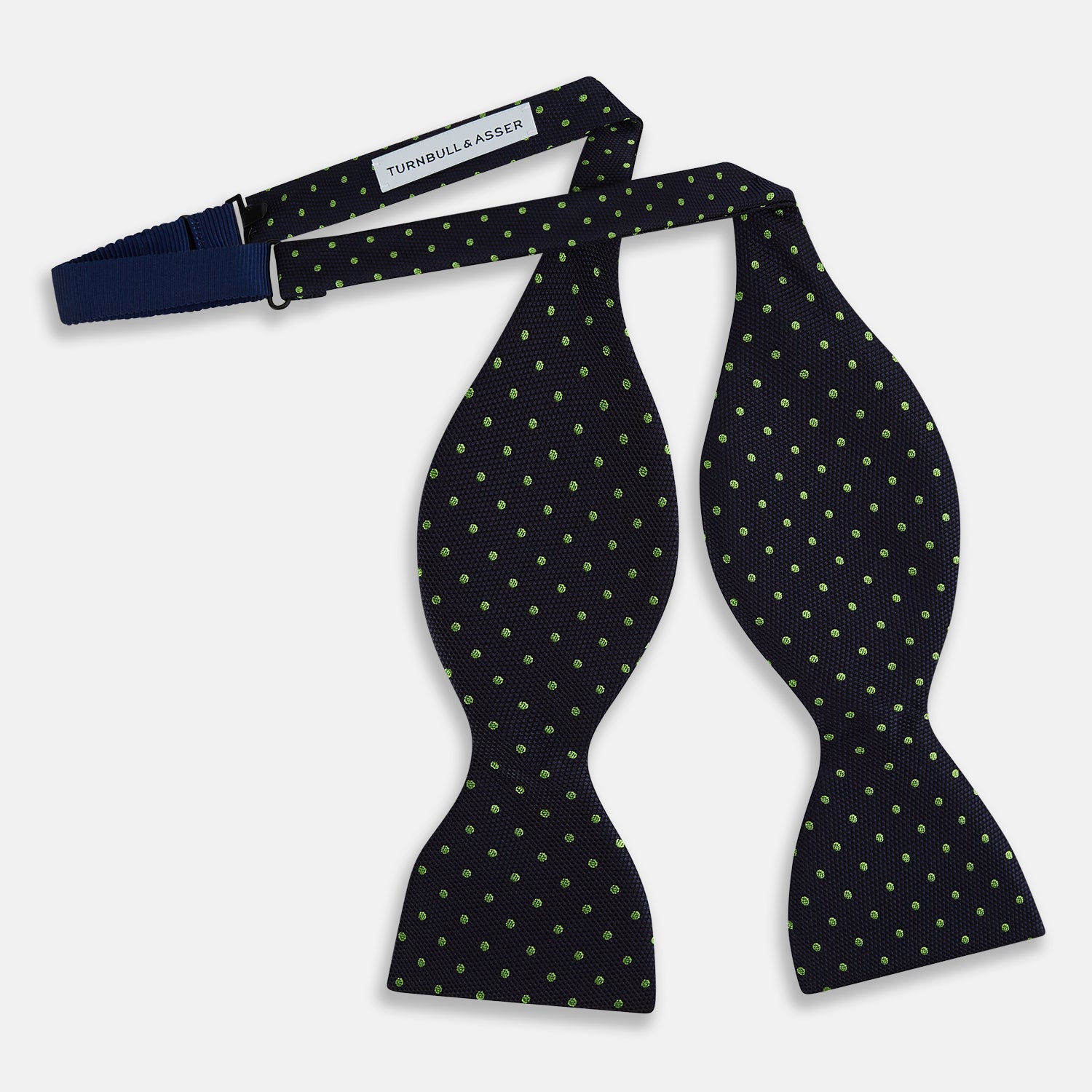 View 3 of product Lime Green and Navy Micro Dot Silk Bow Tie