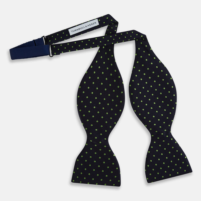 Lime Green and Navy Micro Dot Silk Bow Tie Image 2