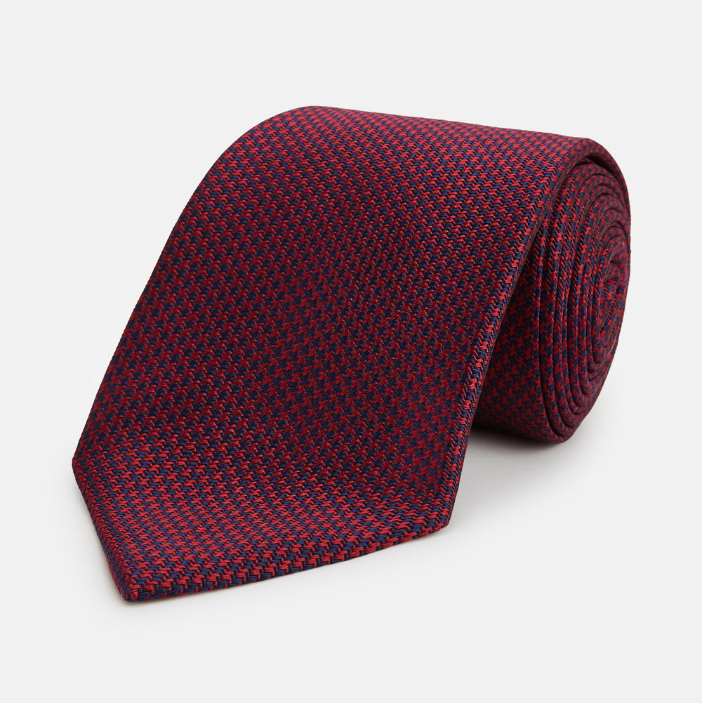 HOUNDSTOOTH NAVY BURGUNDY TIE