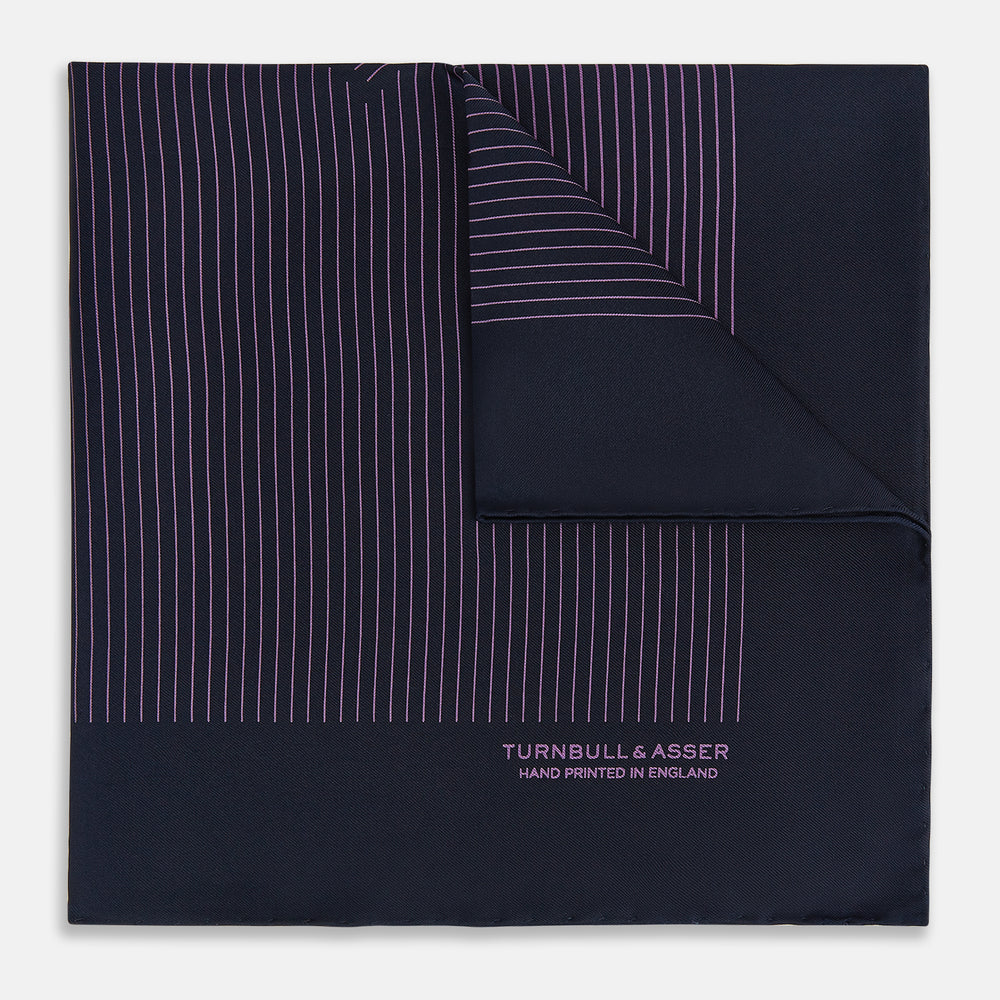 Navy and Purple Stripe Silk Pocket Square