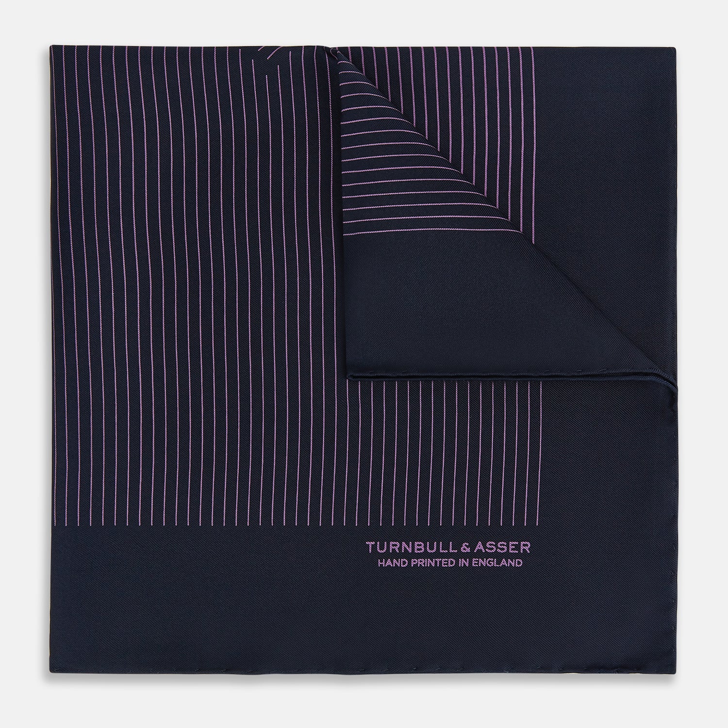 View 1 of product Navy and Purple Stripe Silk Pocket Square