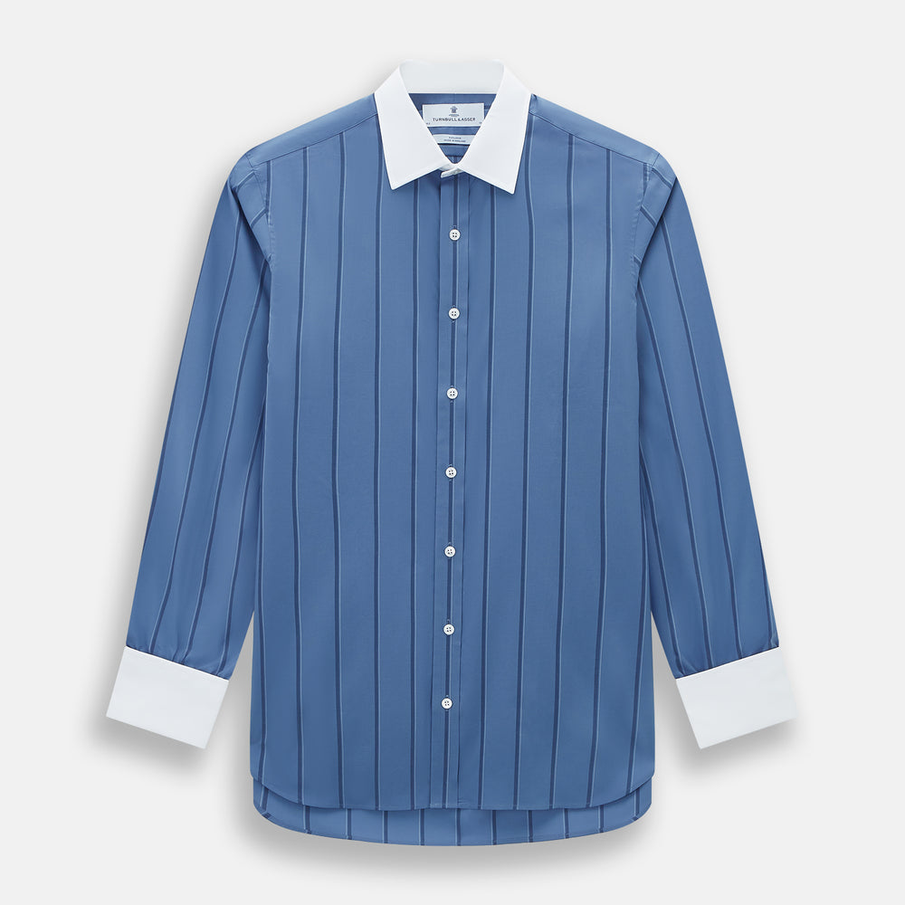 Steel Grey Track Stripe Shirt with Contrast T&A Collar and Cuffs
