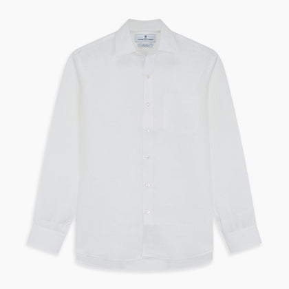 White Weekend Fit Linen Finch Shirt With Derby Collar And Chest Pocket Image 5
