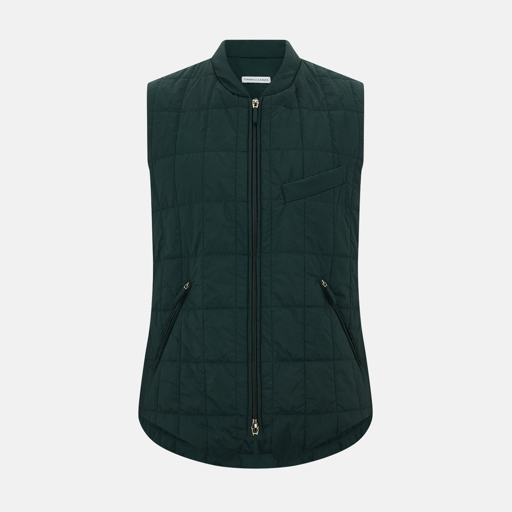 QUILTED VEST ZIP PKTS,BACK WAIST STRAPS FOREST GRN