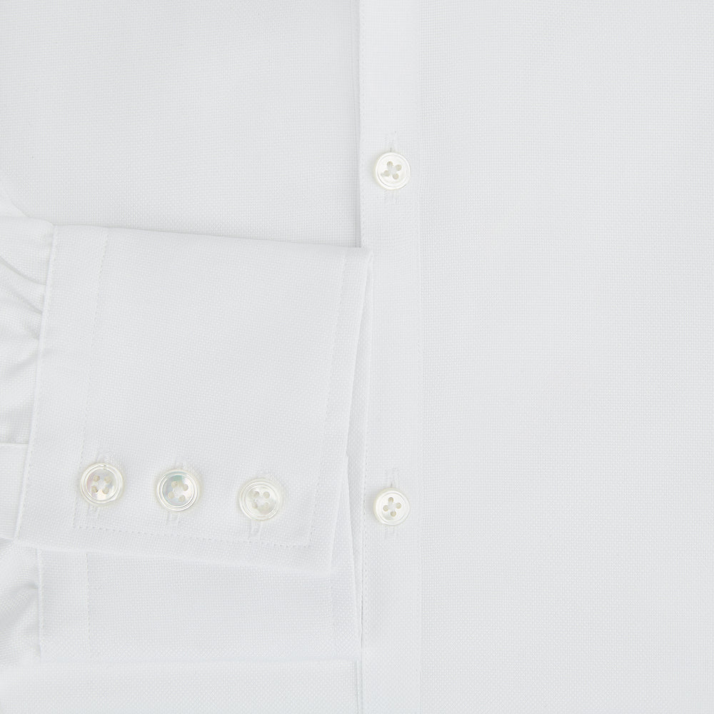 WHITE ROYAL OXFORD COTTON WINDSOR SHIRT WITH TURNBULL OPEN COLLAR AND 3-BUTTON CUFFS