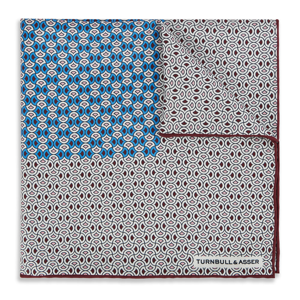 Geometric Brown and Blue Silk Pocket Square