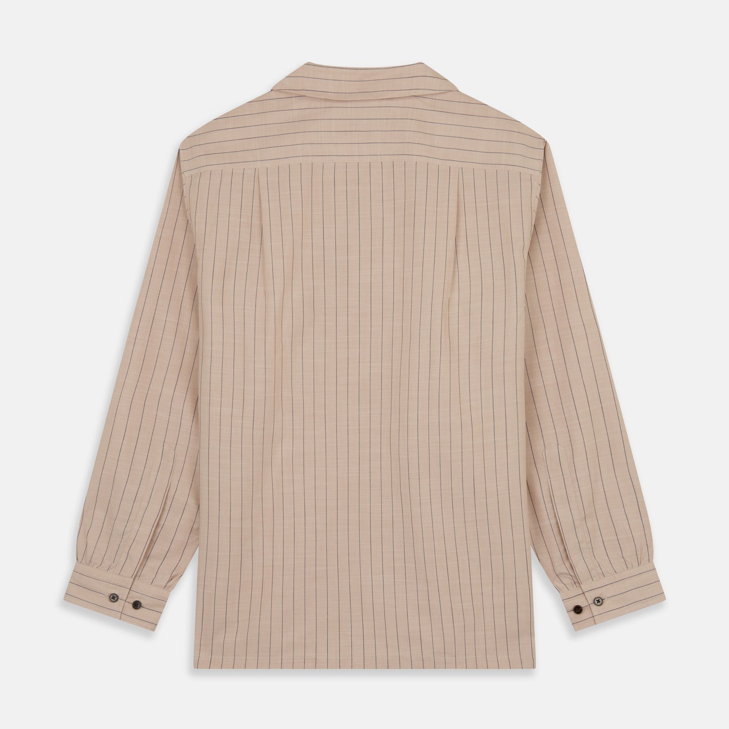 View 7 of product Beige Stripe Cotton Holiday Fit Shirt with Revere Collar & Single Button Cuff