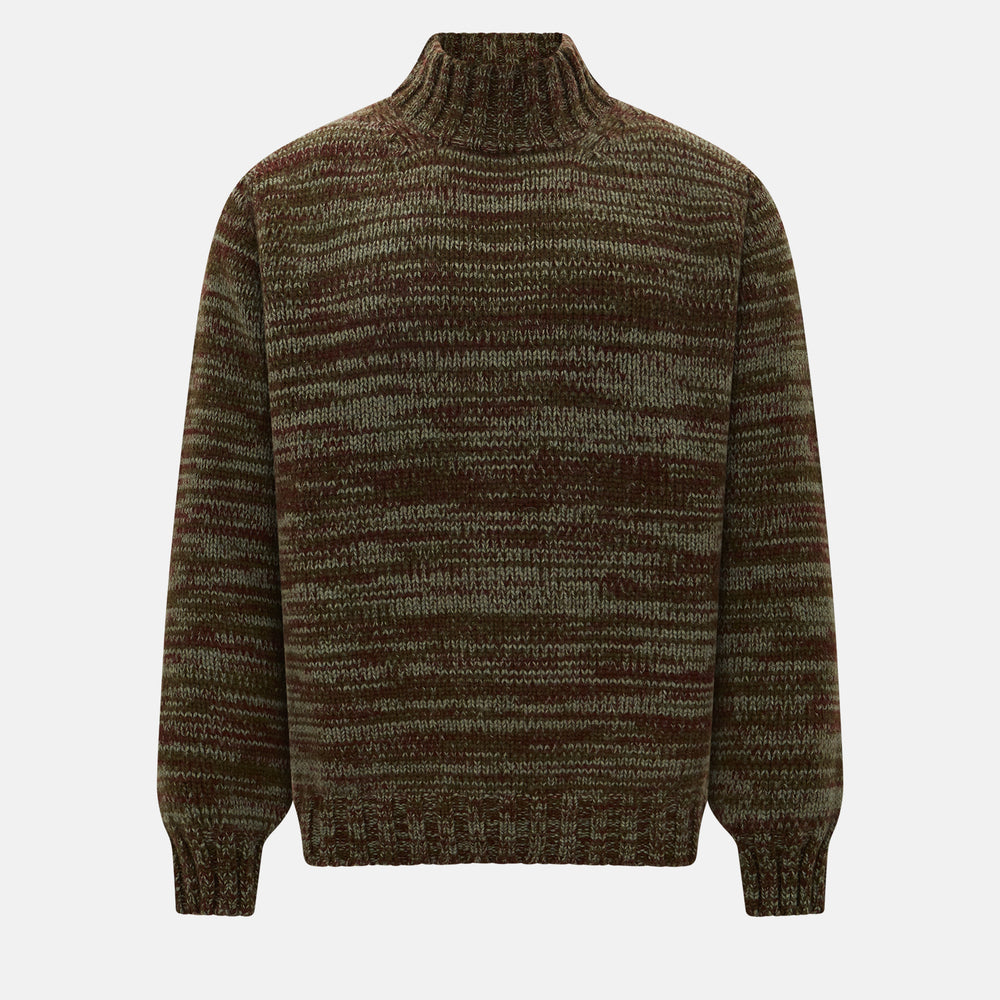 Multi Brown Sennon Rib Roll Neck Cashmere Jumper