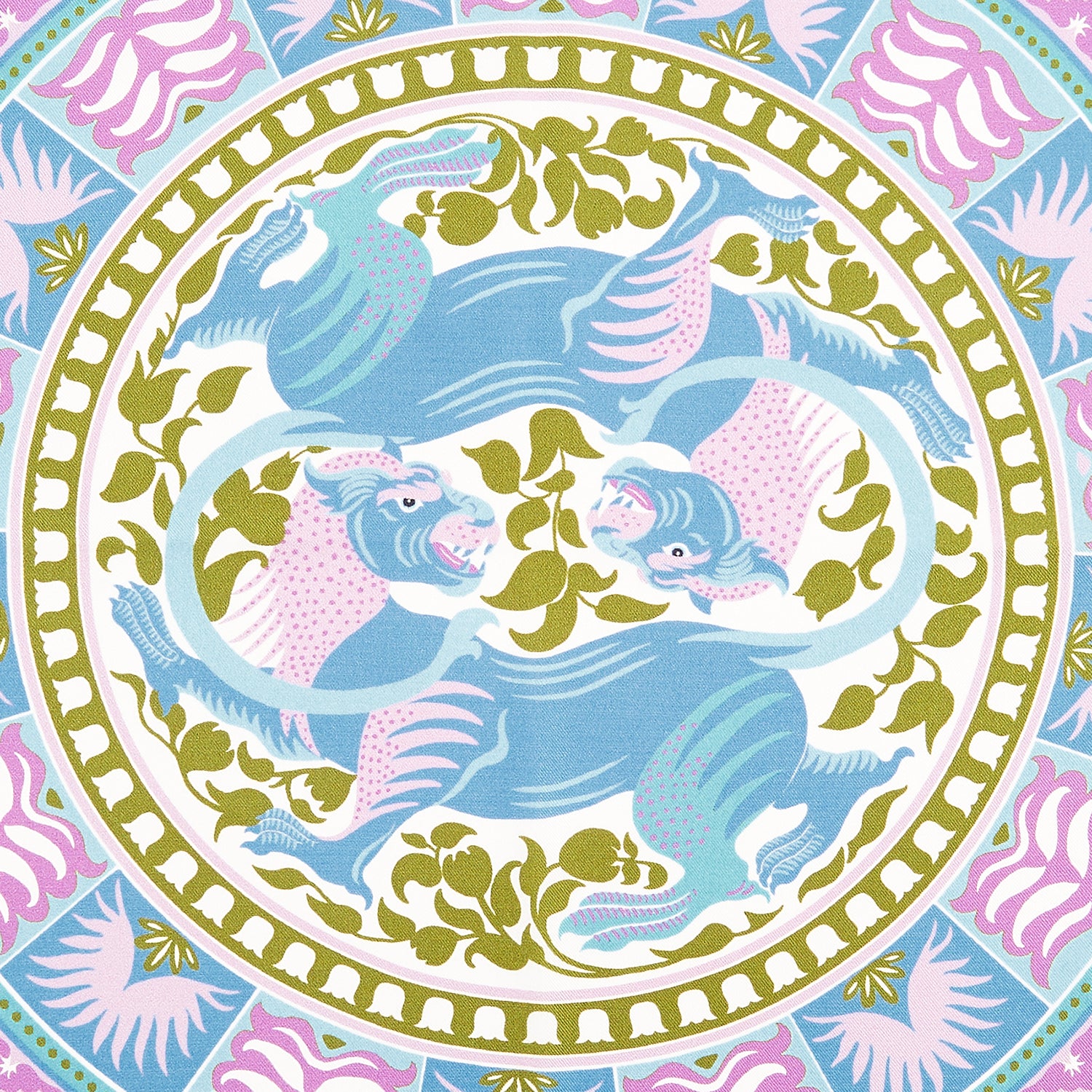 View 2 of product Green Multi Griffins Silk Pocket Square