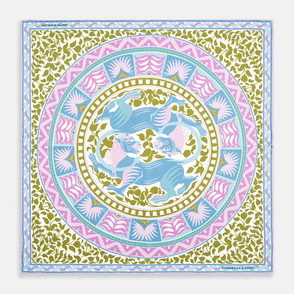 Green Multi Griffins Silk Pocket Square