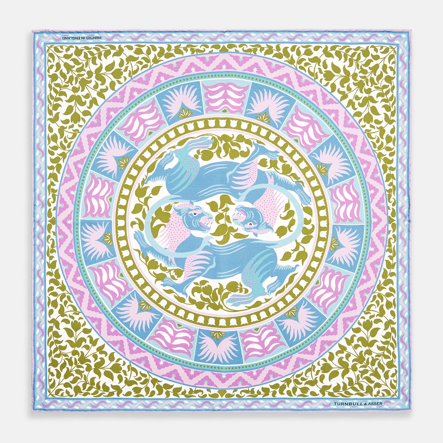 View 1 of product Green Multi Griffins Silk Pocket Square