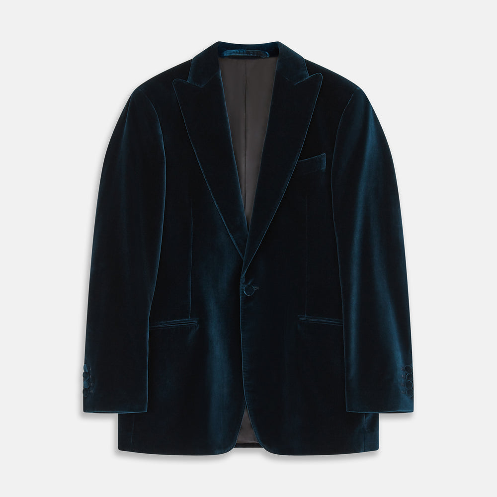 Teal Velvet Single Breasted Blazer