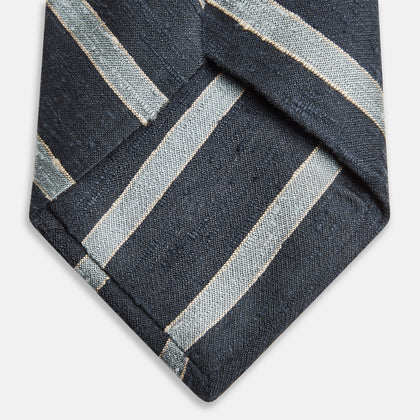 Blue & Silver Stripe Silk Tie Image 3