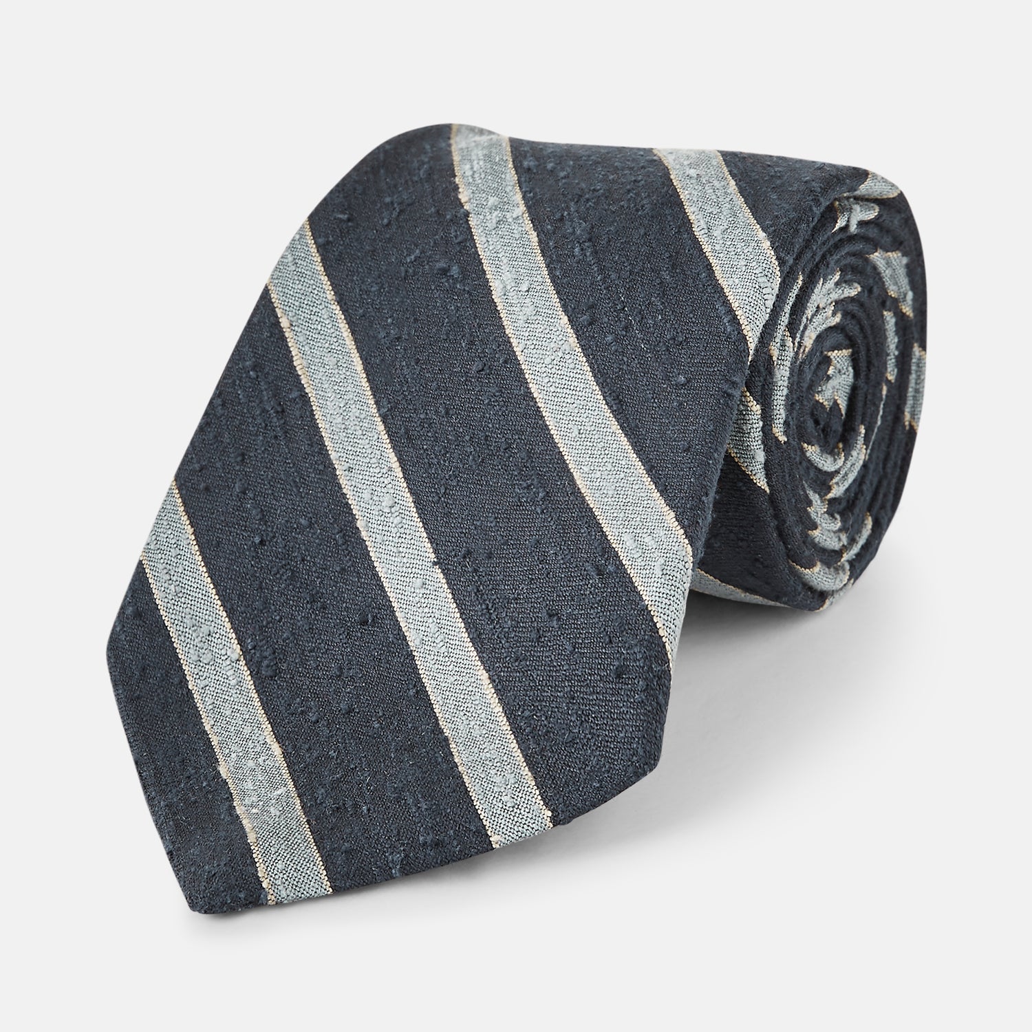 View 1 of product Blue & Silver Stripe Silk Tie