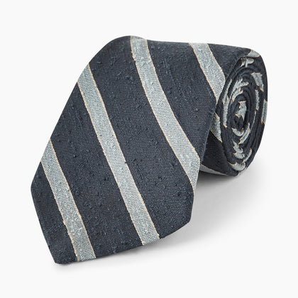 Blue & Silver Stripe Silk Tie Image 4
