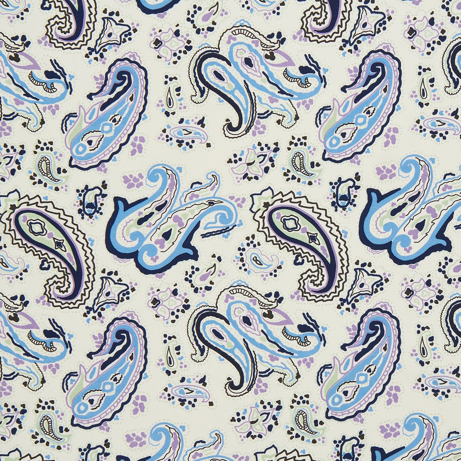 White and Blue Blossoming Paisley Silk Pocket Square