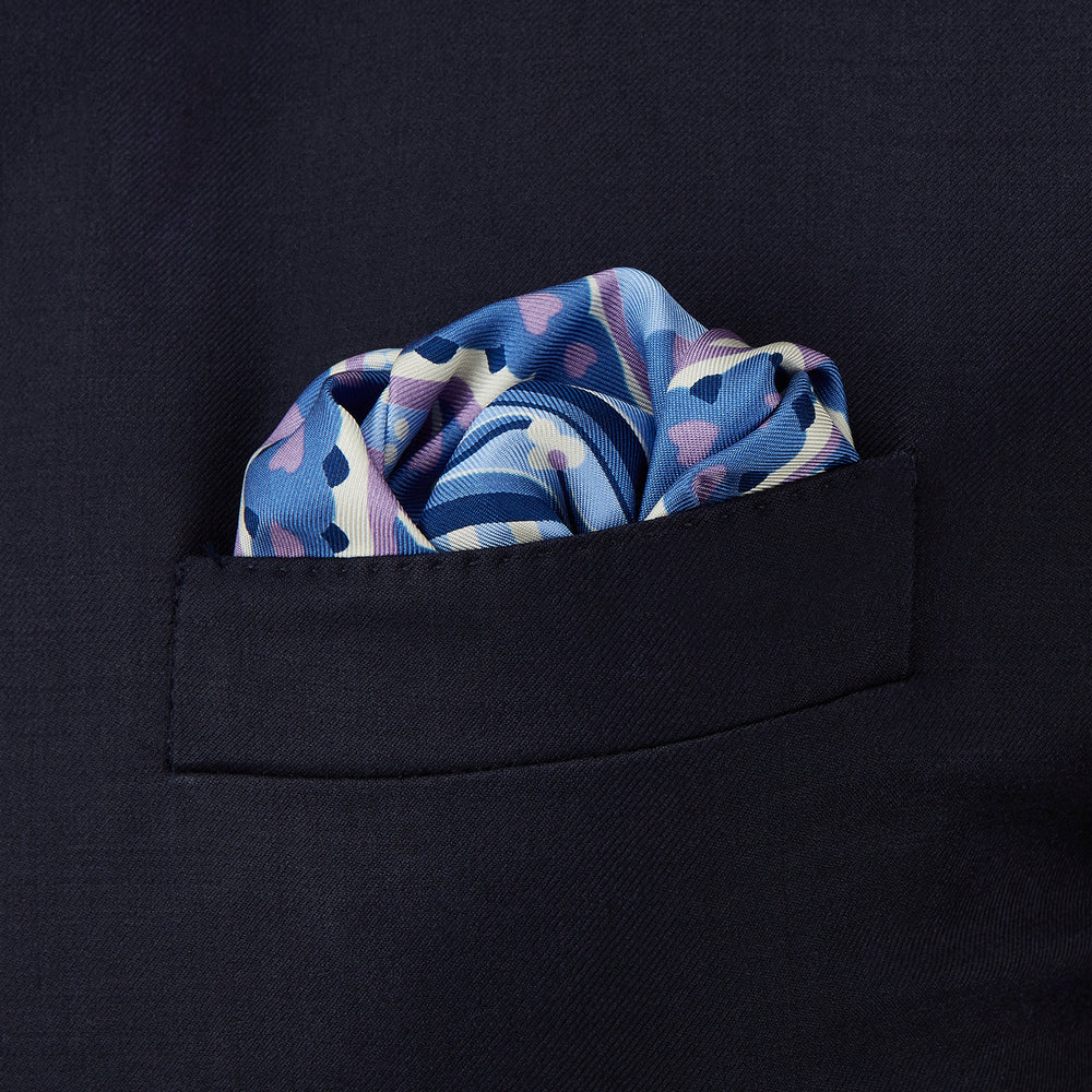 Pale Blue and Lilac Baroque Silk Pocket Square