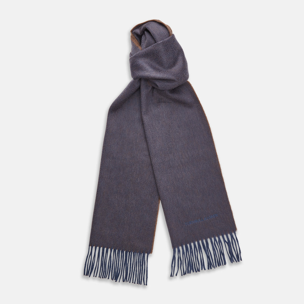Turnbull & Asser Brown Cashmere Purled Fringe Scarf