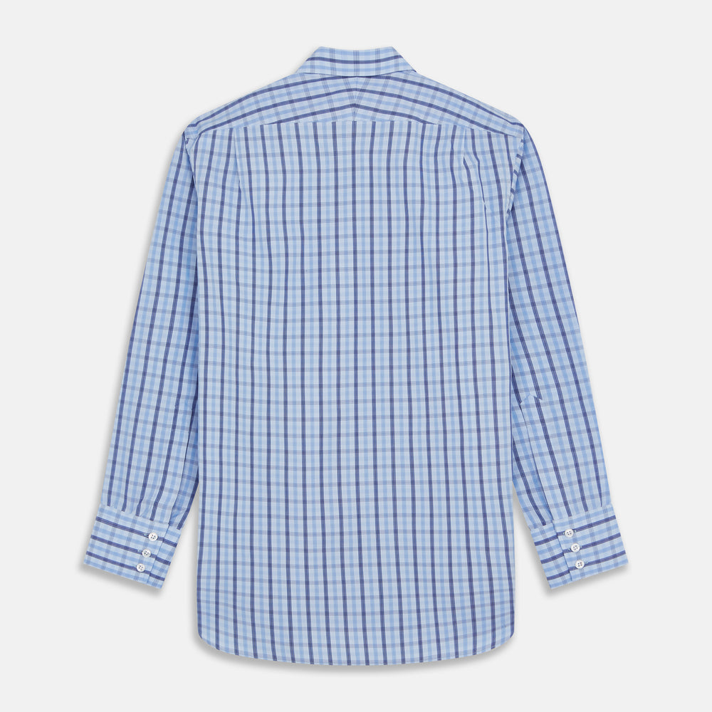 Light Blue and Navy Check Cotton Regular Fit Mayfair Shirt