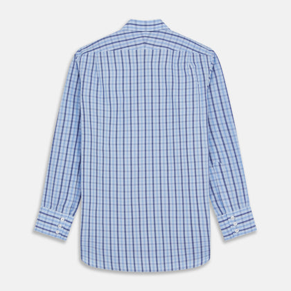 Light Blue and Navy Check Cotton Regular Fit Mayfair Shirt Image 4