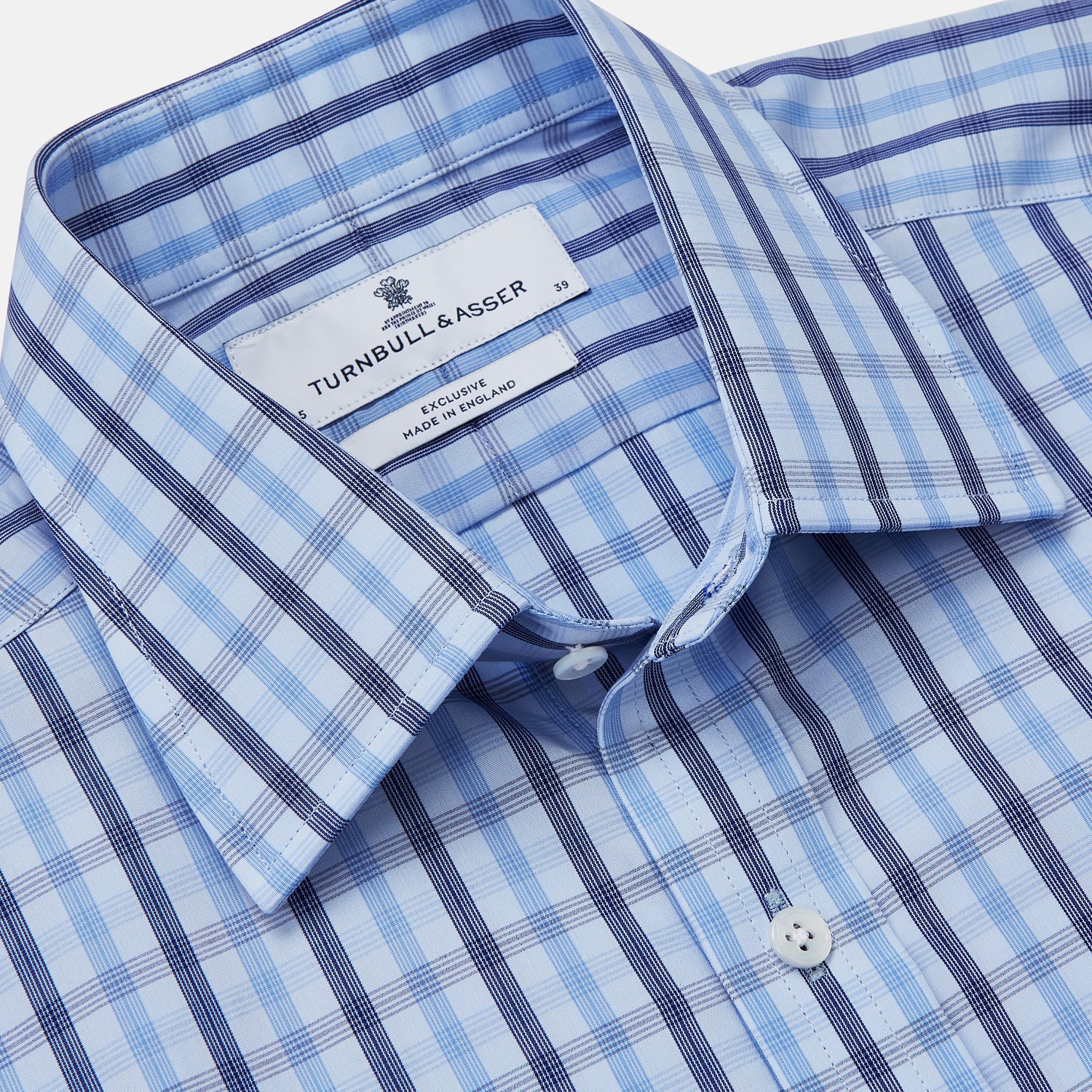 View 2 of product Light Blue and Navy Check Cotton Regular Fit Mayfair Shirt
