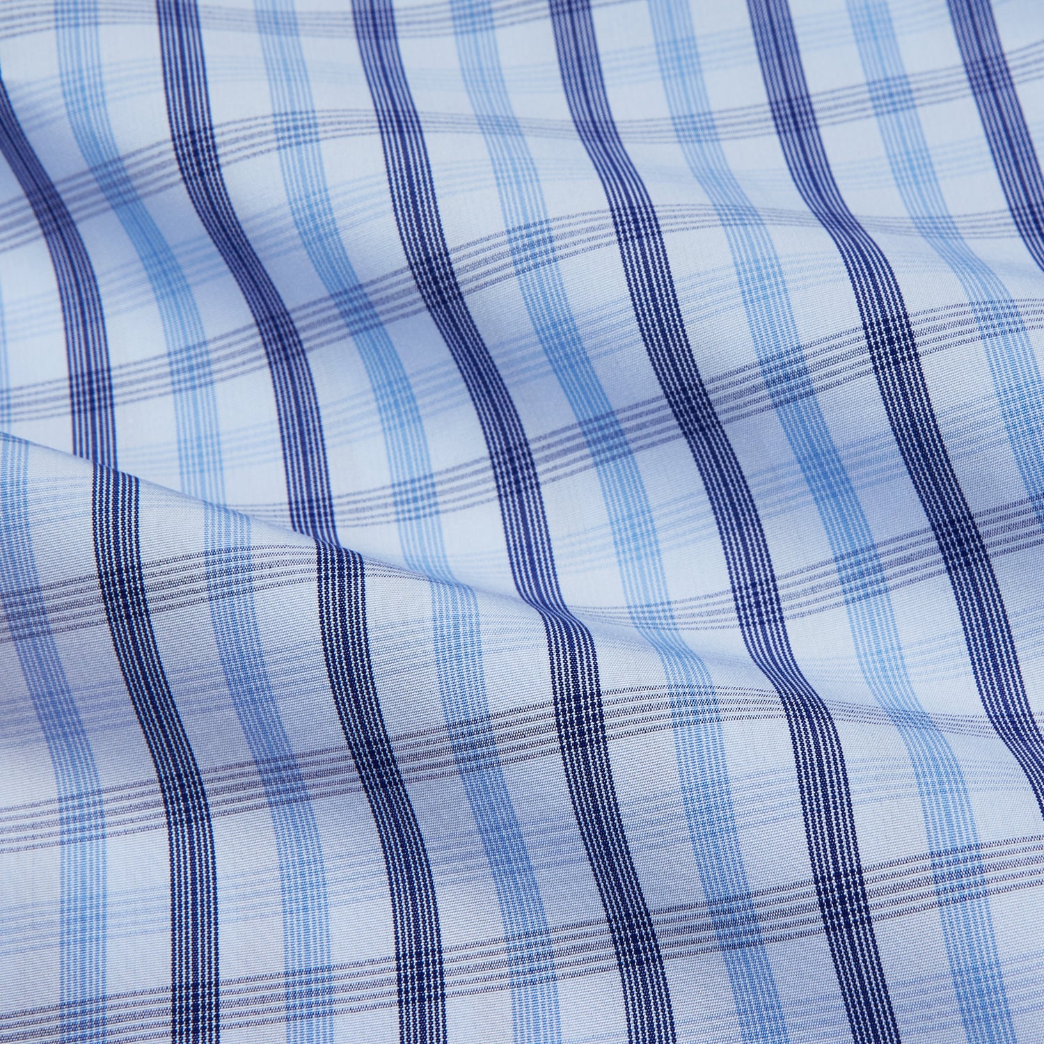 View 4 of product Light Blue and Navy Check Cotton Regular Fit Mayfair Shirt