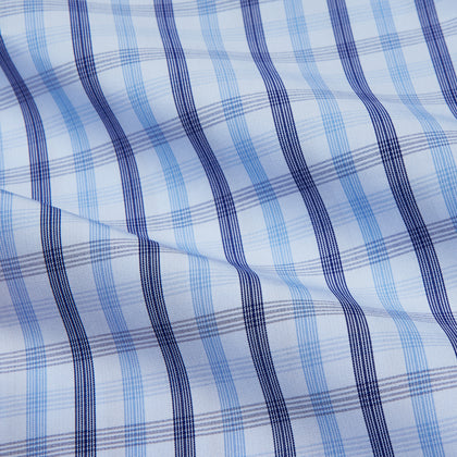 Light Blue and Navy Check Cotton Regular Fit Mayfair Shirt Image 3