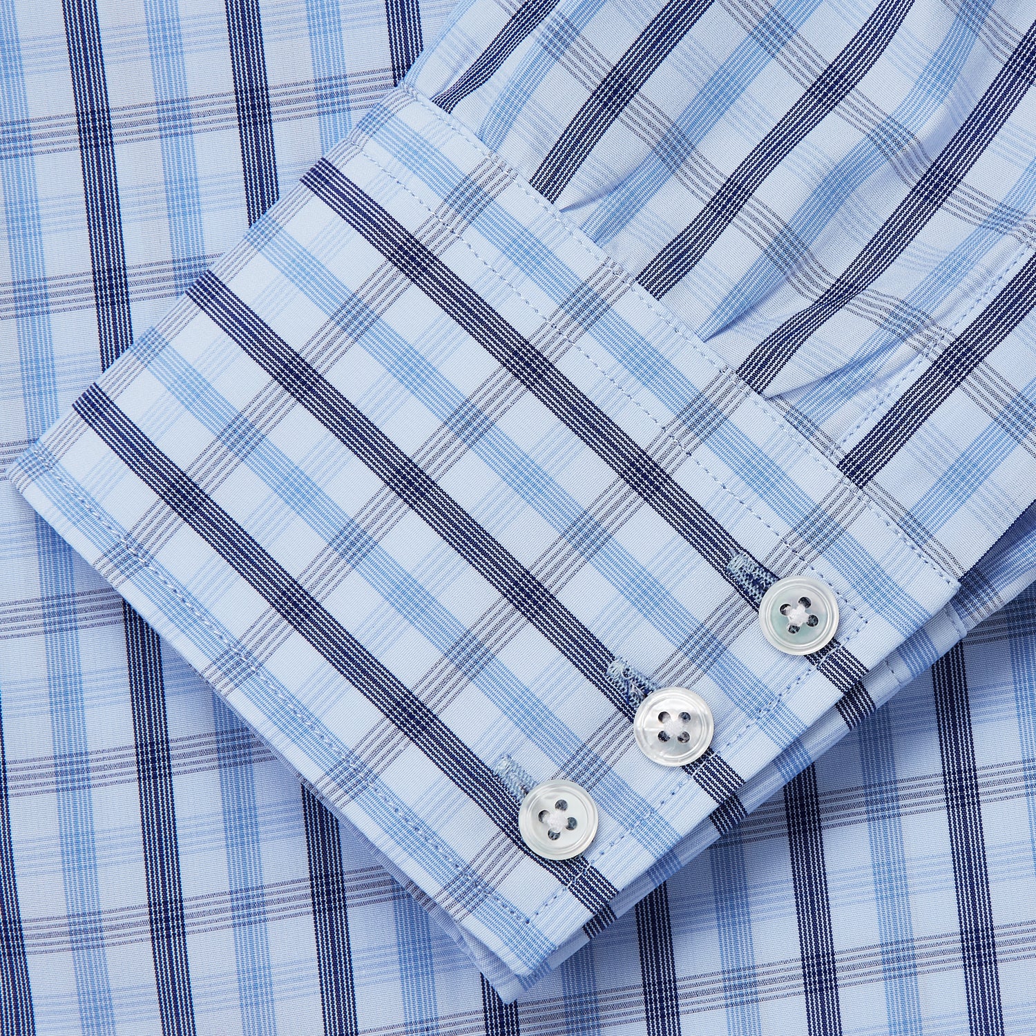 Light Blue and Navy Check Cotton Regular Fit Mayfair Shirt