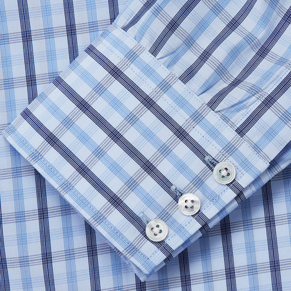Light Blue and Navy Check Cotton Regular Fit Mayfair Shirt Image 2