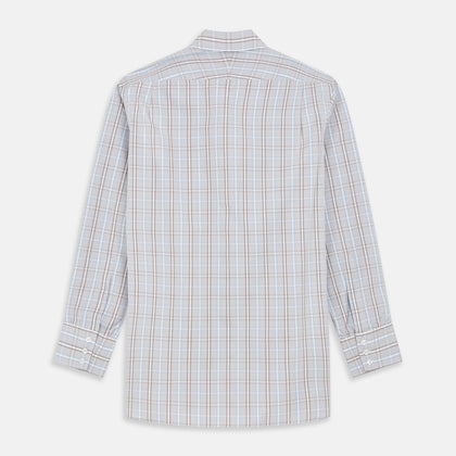 Beige and Light Blue Check Cotton Regular Fit Mayfair Shirt Image 3