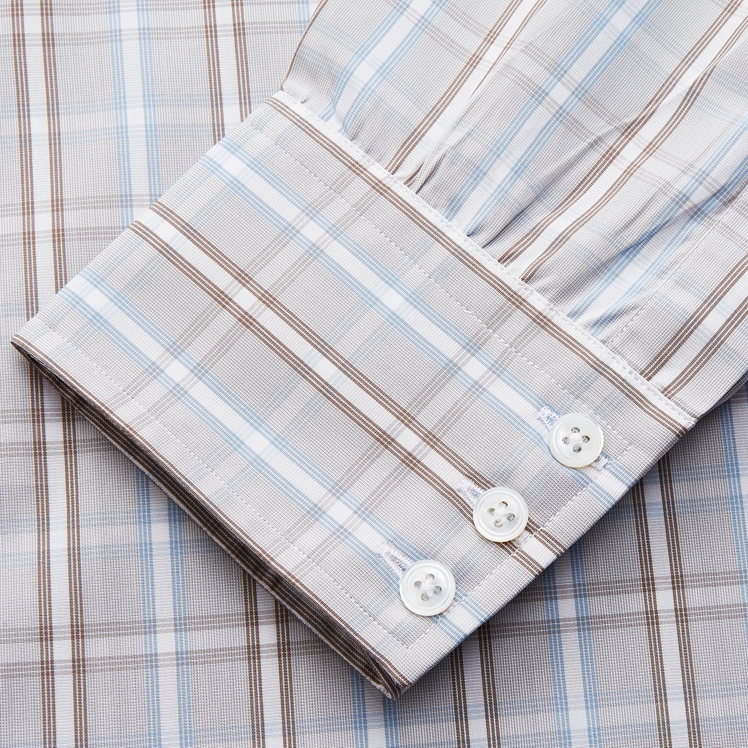 View 3 of product Beige and Light Blue Check Cotton Regular Fit Mayfair Shirt