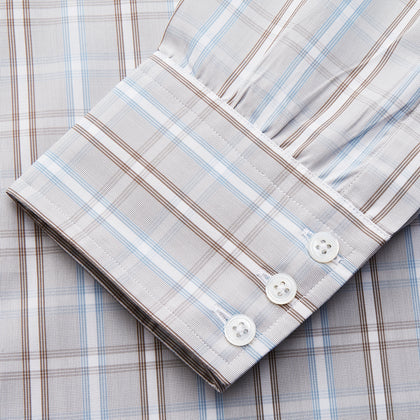 Beige and Light Blue Check Cotton Regular Fit Mayfair Shirt Image 2