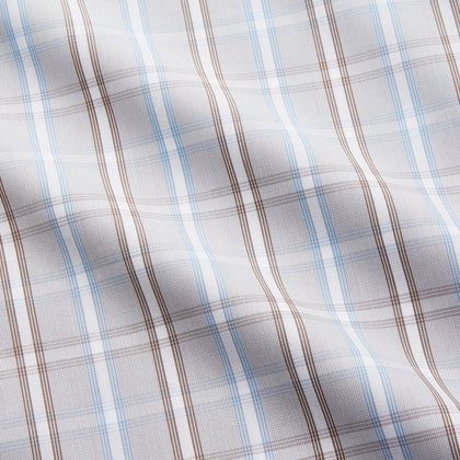 Beige and Light Blue Check Cotton Regular Fit Mayfair Shirt Image 4