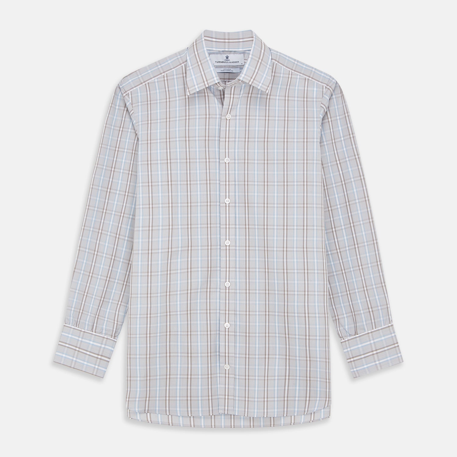 Beige and Light Blue Check Cotton Regular Fit Mayfair Shirt
