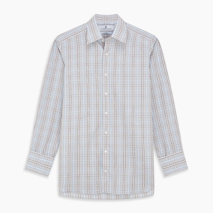 Beige and Light Blue Check Cotton Regular Fit Mayfair Shirt Image 5