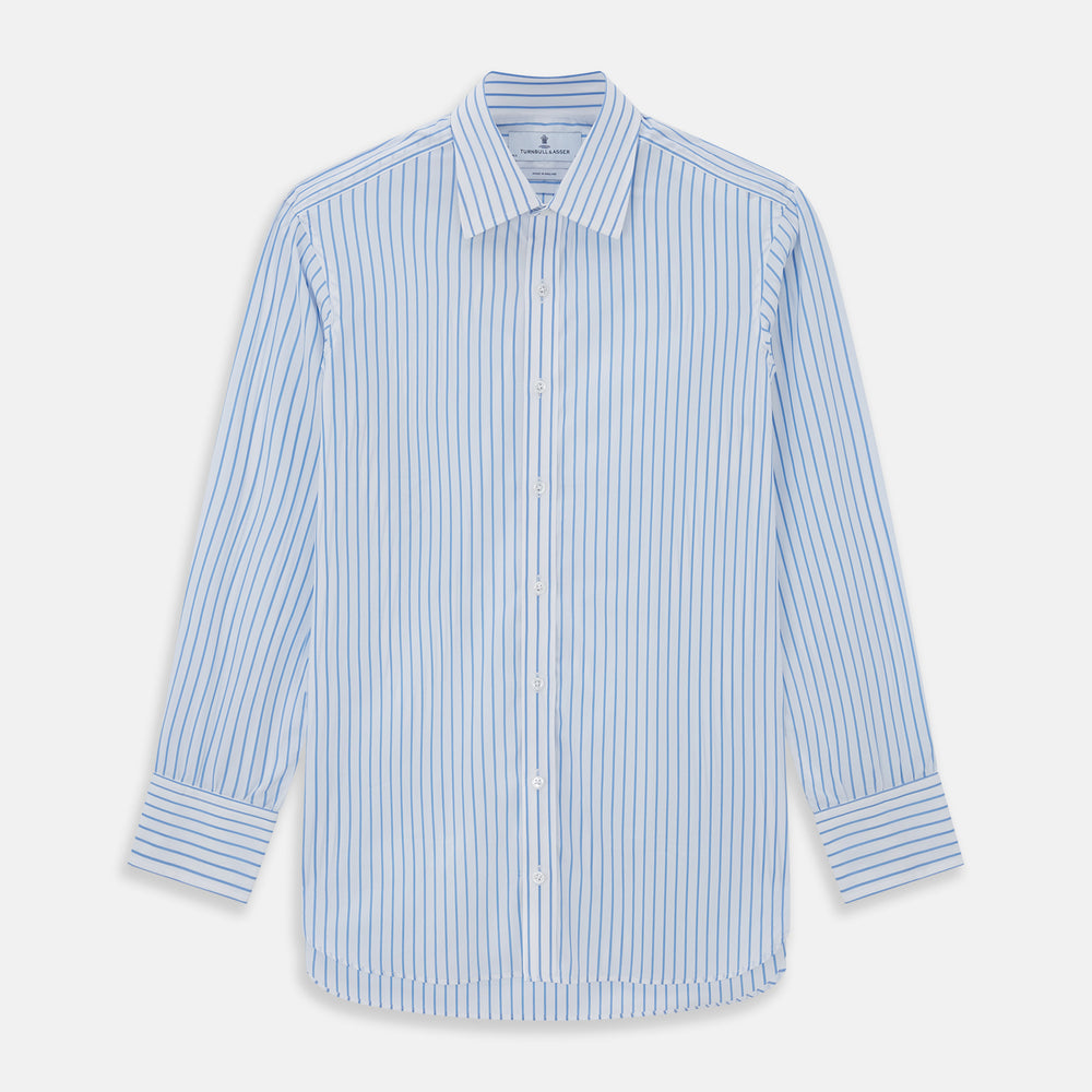 Turnbull & Asser White & BLUE Stripe Cotton Regular FIT Shirt