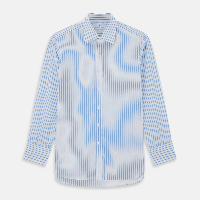 WHITE & BLUE STRIPE COTTON REGULAR FIT SHIRT