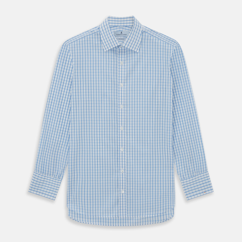 WHITE & BLUE CHECK COTTON REGULAR FIT SHIRT