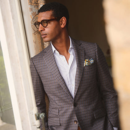 Brown & Blue Check Merino Barrington Blazer Image 5