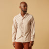 View 8 of product Beige Stripe Cotton Holiday Fit Shirt with Revere Collar & Single Button Cuff