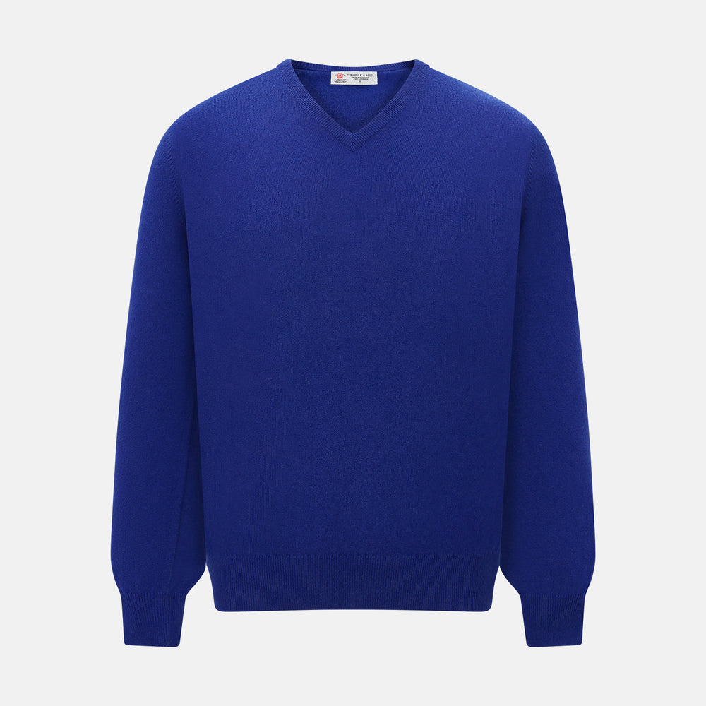 Royal Blue long-sleeve V-neck jumper in cashmere