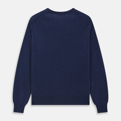 Blue Crew Neck Merino Wool Jumper Image 3