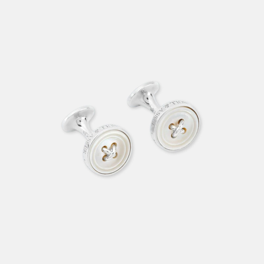 White Sterling Silver Mother-of-Pearl Button Cufflinks