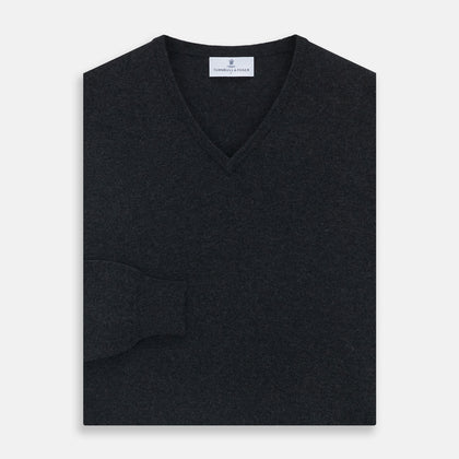 Charcoal V-Neck Cashmere Jumper Image 2