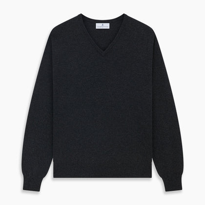 Charcoal V-Neck Cashmere Jumper Image 4