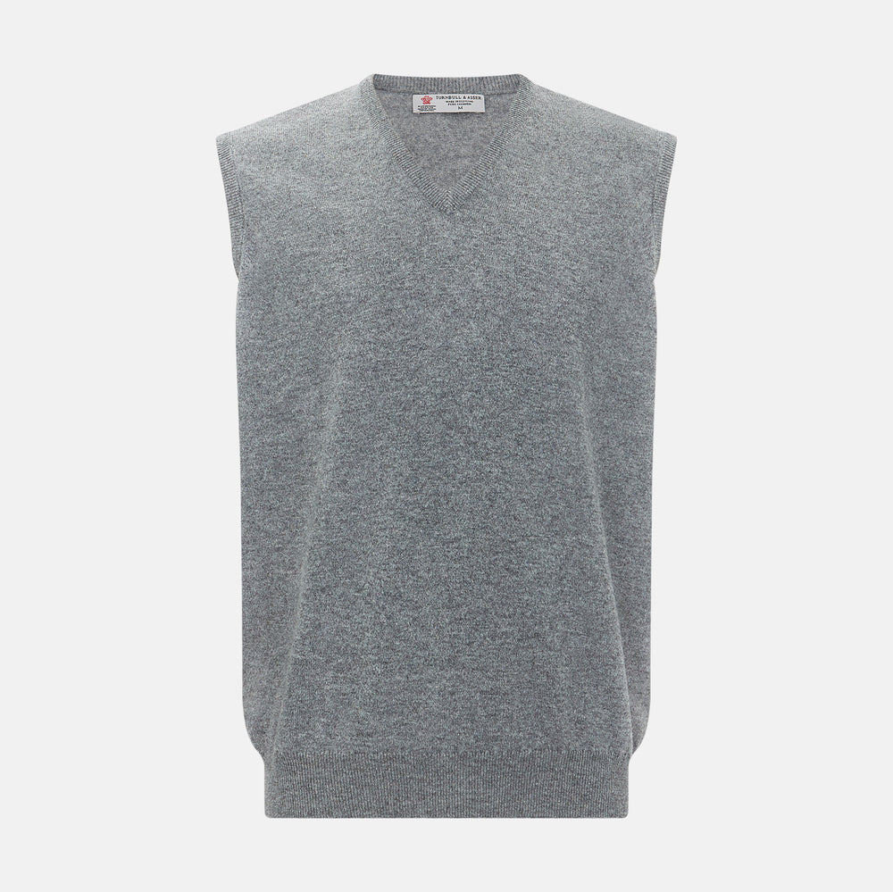 Marl grey sleeveless V-neck vest in cashmere