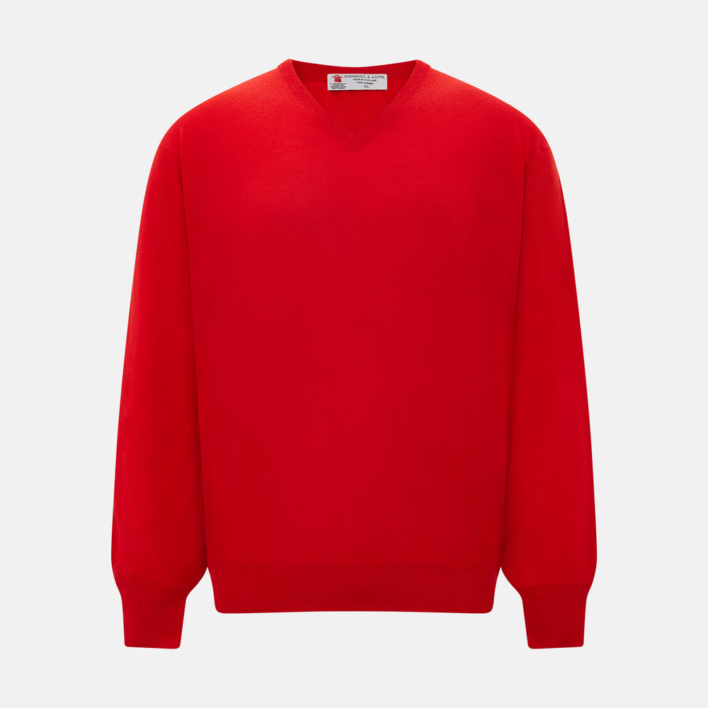 Red long-sleeve V-neck jumper in cashmere