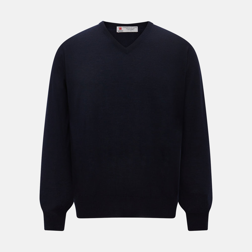 Black long-sleeve V-neck jumper in cashmere