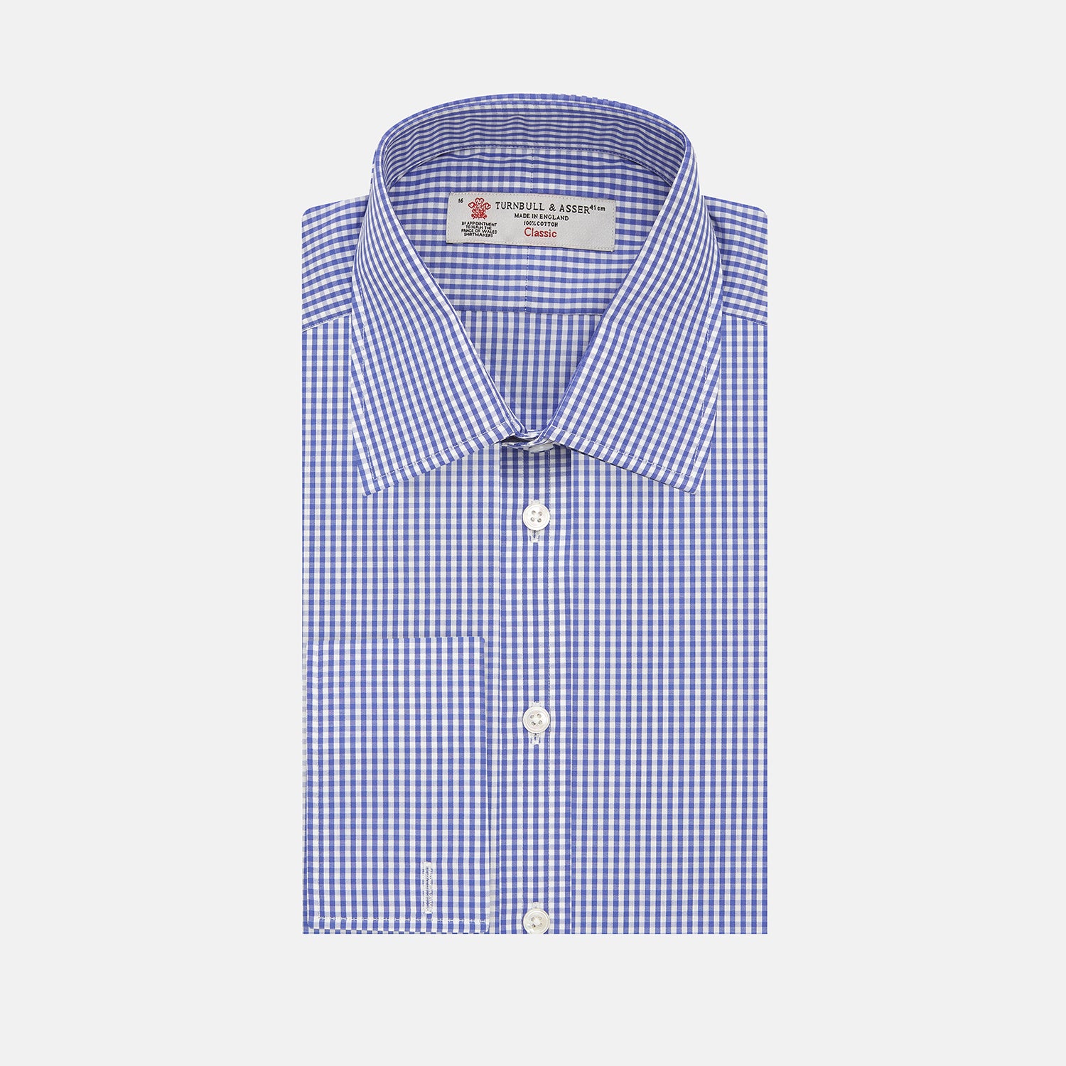 View 1 of product Mid Blue Gingham Check Shirt with T&A Collar and Double Cuffs